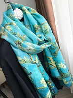 100% Cashmere scarf women  2020 autumn winter thin oil painting art apricot flower finger long  enlarged shawl Wrap 200-100 cm