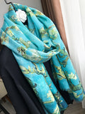 100% Cashmere scarf women  2020 autumn winter thin oil painting art apricot flower finger long  enlarged shawl Wrap 200-100 cm