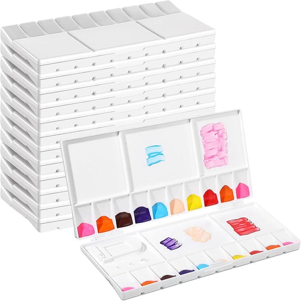AOOKMIYA 12 Piece Paint Palette Folding Painting Tray White With 20 Wells 5 Mixing Areas For Travel Painting