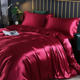 19Momme Silk Bed Sheet Fitted Sheet Duvet Cover 4Pcs Bedding Set