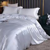 19Momme Silk Bed Sheet Fitted Sheet Duvet Cover 4Pcs Bedding Set