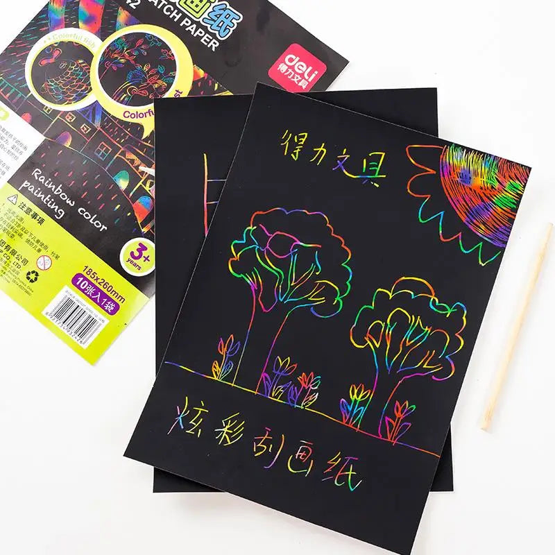 20 Sheets Kids Coloring Book Art Scratch Black Paper Rainbow Color Dra –  AOOKMIYA