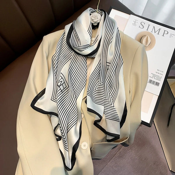 2022 Korean Style Stripe Long Scarf Four Seasons Classic Shawls Popular Print Silk Scarves Fashion Sunscreen 160X40CM Headcloth