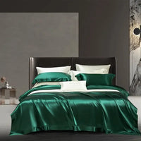 25 Momme Mulberry Silk Premium luxury Bedding Set Nature Soft Solid Duvet Cover Double Queen King 4PCS Modern Home Bed Sheet