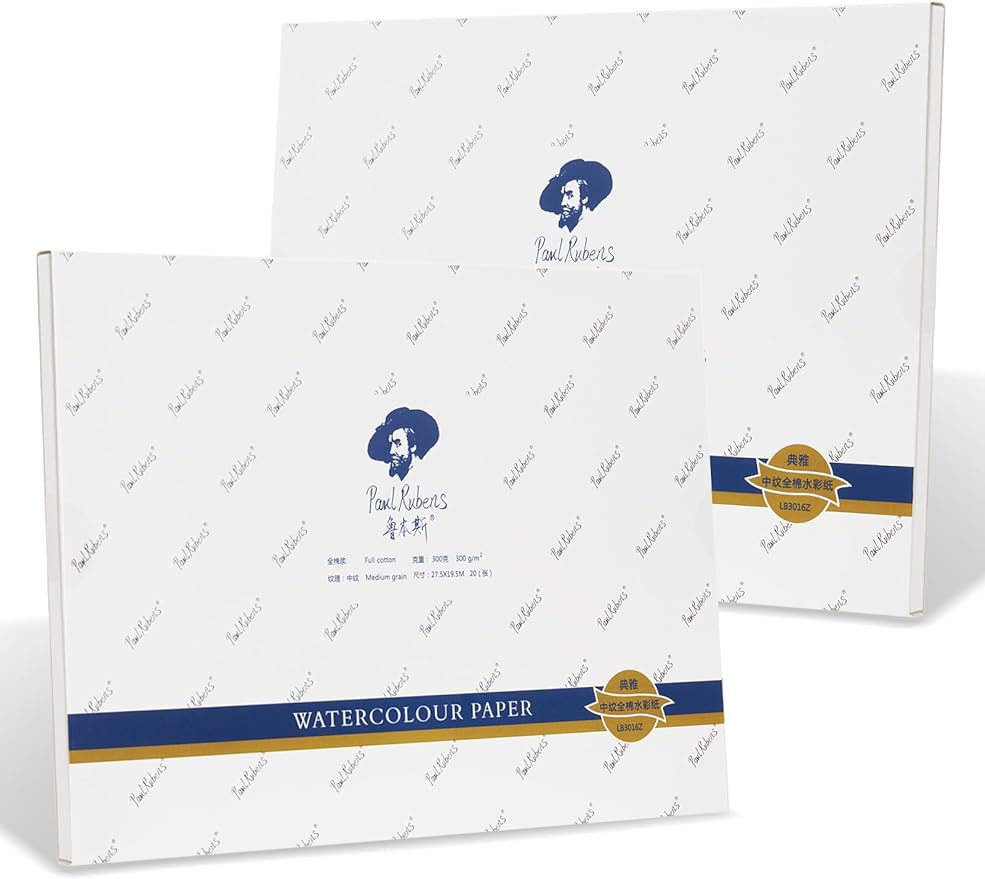 Paul Rubens 60 Sheets Watercolor Paper, Cold Press 50% Cotton&140lb /300gsm  Acid-Free Bulk White Paper for Artists, Students & Adults（7.68 * 5.31
