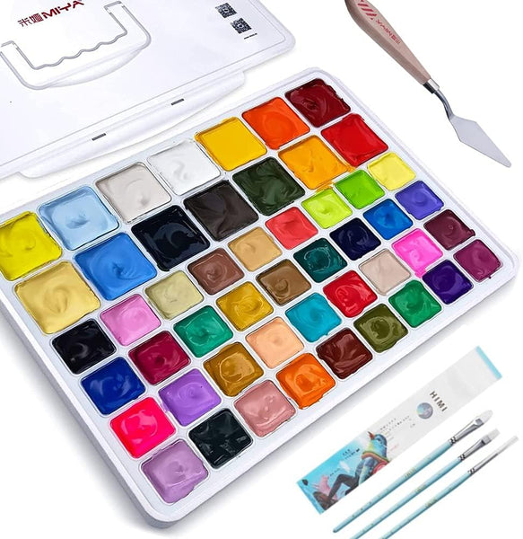AOOK MIYA Gouache Paint Set, 50 Colors 36*30ml+14*60ml. The Unique Jelly Cup Design Can Be Carried With You. Students And Children, Non-Toxic Artist, Gouache Watercolor Painting (1920ml).Contains A Palette Knife And A Set Of Brushes (Three Brushes) (50+10