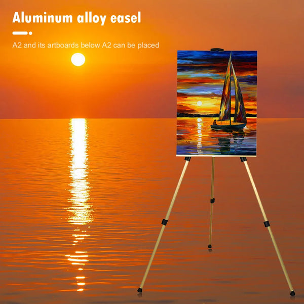AOOKMIYA 63 inch Aluminum Alloy Tripod Display Bracket Folding Telescopic Studio Painting Easel for Outdoor Travelling Accessories