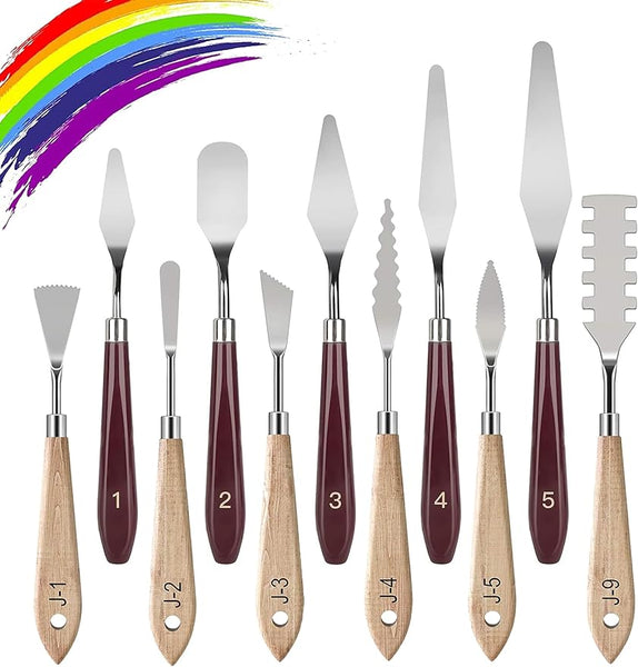 Palette Knife Set, 11 Pieces Stainless Steel Spatula Palette Knives Painting Accessories Art Supplies for Oil Acrylic Canvas Painting Color Mixing Thick Paint Applications, Red (11 Pcs)
