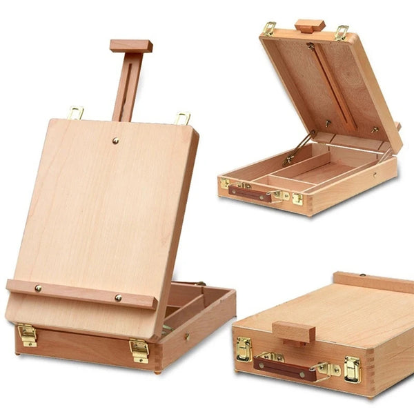 AOOKMIYA Adjustable Table Sketchbox Easel Paint Palette Portable Wooden Artist Desktop Case for Art Paint Markers Sketch Pad