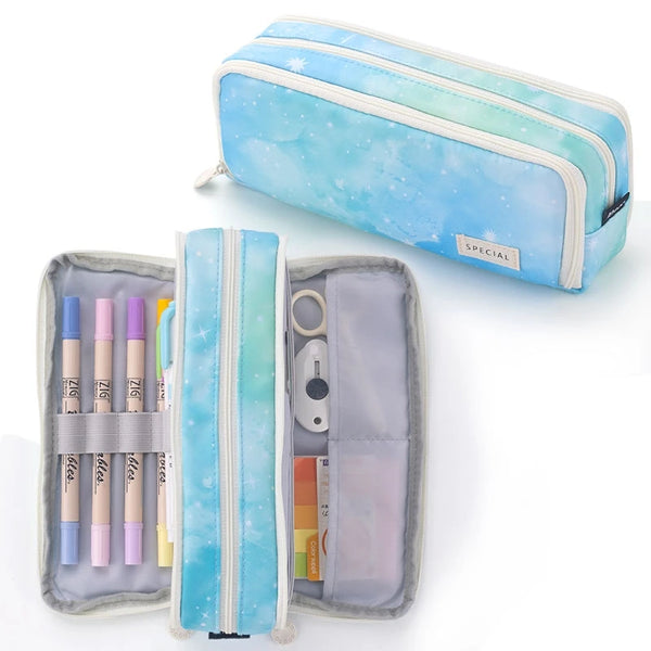 Angoo Nebula Pen Bag Pencil Case Galaxy Dream Dual-side Open Pocket Storage Pouch Stationery School Travel F7518