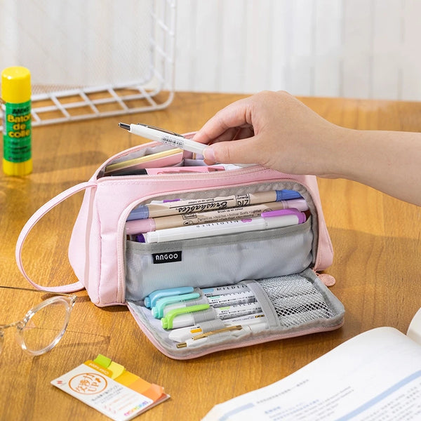 Angoo Oxford Fabric Pen Pencil Case Large Capacity Handbag Multi Slot Waterproof Storage Bag School F7355