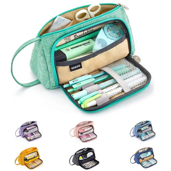 Angoo [Pure] color Pencil Case, Multi Slot Pen Bag, Big Storage Pouch Organizer for Stationery Cosmetic Travel Wallet A6443