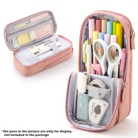 Angoo Youth Pen Bag Pencil Case, Mint Stripe Simple Pink Dots Canvas Pens Phone Holder Storage Pouch for Stationery School F171