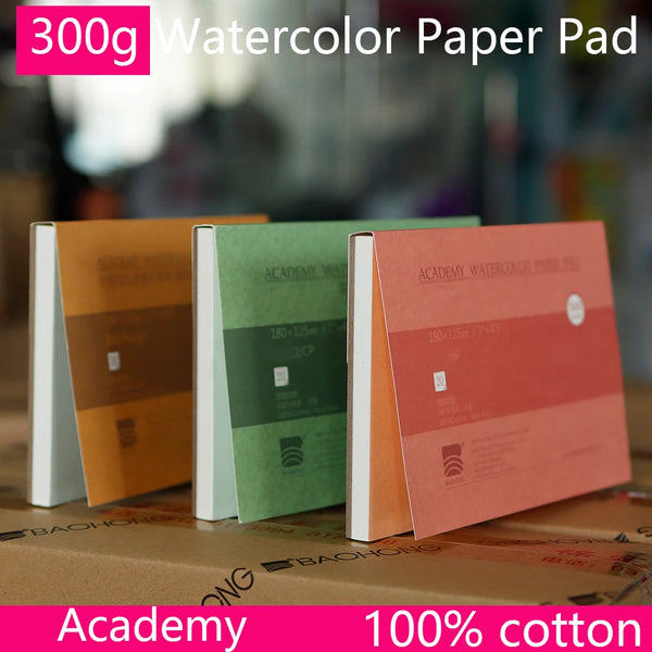 Baohong Watercolor Paper Pad, Academy Cotton, Color Lead Sketch, Cola de vedação de quatro lados, 20 folhas/cópia, 300g, 32k, 16k, 8k