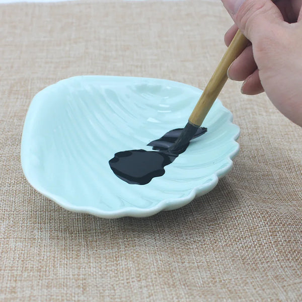 AOOKMIYA  Blue Glazed Scallop Pen Licking Calligraphy Ink Plate Painting Color Palette Easy To Clean Tabletop Decoration Art Supplies