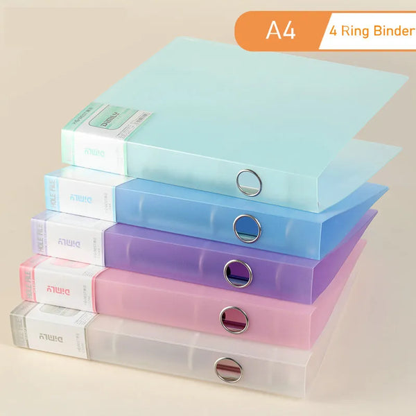 Clear Colors A4 Binder 4 Ring Folder For Documents Organizer Large Capacity A4 File Binder Cover