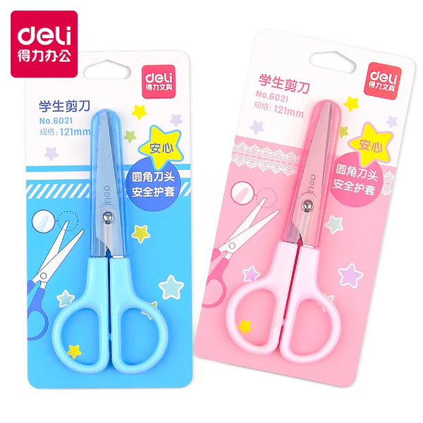 DELI Safty Scissors for Kids Student DIY Paper Scissors 122mm With Sleeve Cutting Tool Stationery