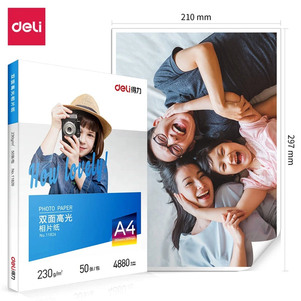 Deli 11826 A4 230g 260g double sided High Glossy Photo paper For Inkjet Printer Photo Menu album Resume Proposal Cover Printing