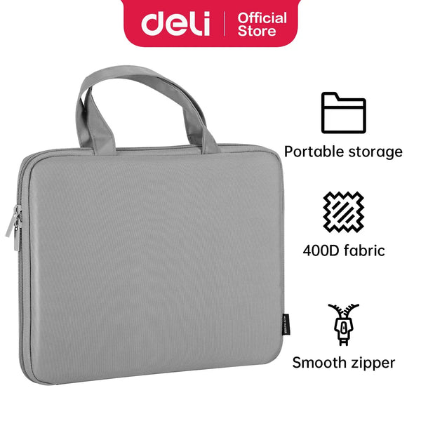 Deli 14-inch Lined Computer Bag Portable Storage Laptop Bag Notebook Case Sleeve Grey Color Handbag Case Office Travel Business