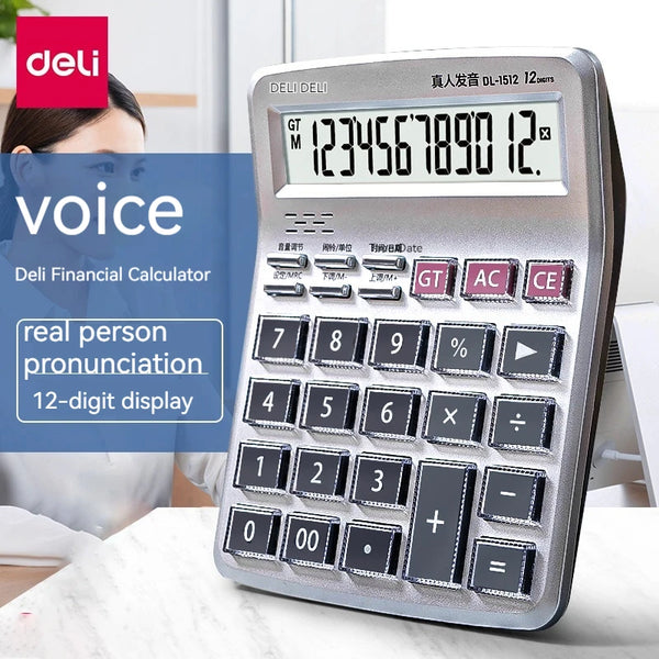 Deli 1512 Medium Desktop Office Voice Calculator Large Screen Financial Computer Accounting Student Cashier Calculation Aids