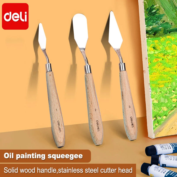 Deli Oil Painting Knife Stainless Steel Scraper Artist Crafts Spatula Palette Knife Oil Painting Mixing Scraper Art Tools