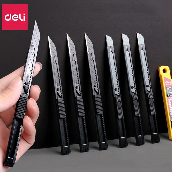 Deli Utility Knife Aluminum Alloy Mini Portable нож Faca Manual Paper Unboxing Cutter with Metal 9mm Blade Self-locking Design