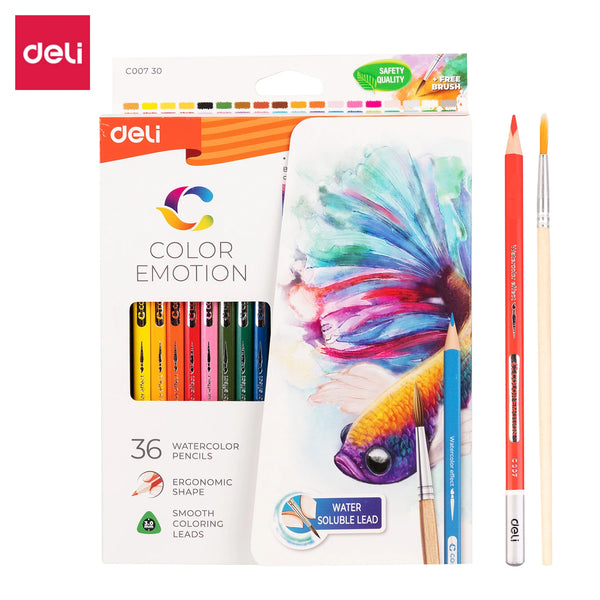 Deli Watercolor Pencil 12 / 24 / 36 Color Drawing Pen Art Set Children Kids Painting Sketching Water Color Pencil Kit