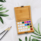 AOOKMIYA  Empty Bamboo Paint Palette with Lid Art Palette for Painters Students Studio 24 Grids
