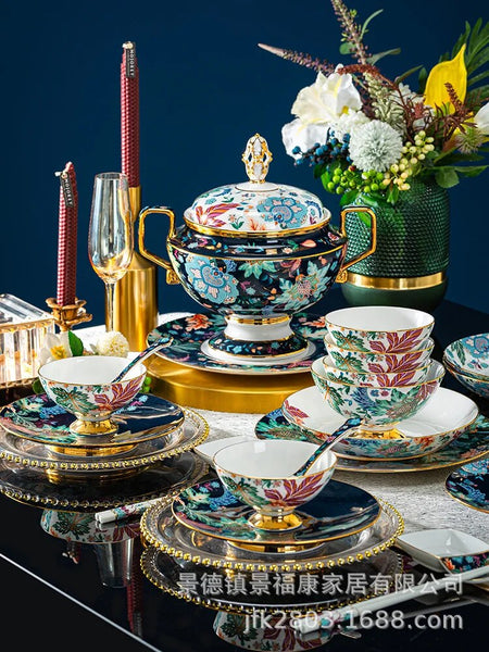 AOOKMIYA Jingdezhen-Porcelain Tableware Set, Chinese Bowls and Dishes, Household Bone China, Light Luxury, High End Dishes and Dishes