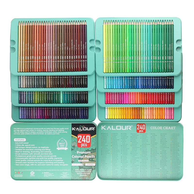 Kalour LARGE PRINT 300 Colored Pencil Set DIY Color Chart 