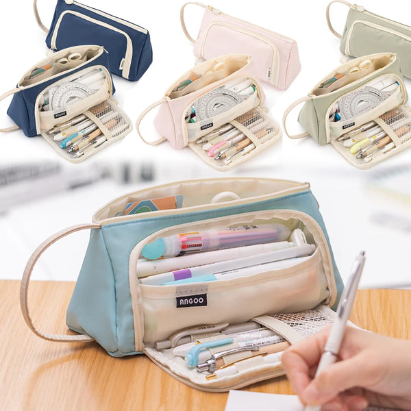 Kawaii Big Capacity Pencil Case Canvas Storage Pouch Marker Pen Case Stationery Bag School Office Organizer for Girls Student