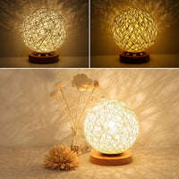 LED Table Lamp Wood Table Ball Light with USB Charged Rattan Ball Lamp Modern Bedside Night Lamp for Room Decoration