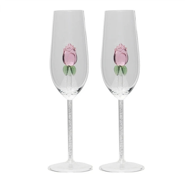 Luxury Creative Transparent Crystal Glass Cup Rose Decoration Goblet Champagne Glasses Cocktail Bar Party Hotel Drinkware