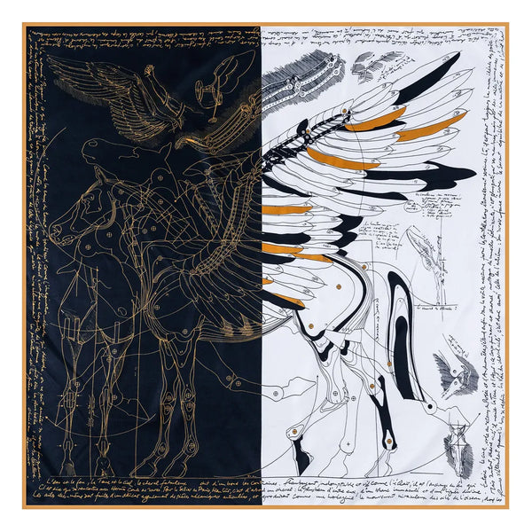 Manual Hand Rolled Twill Silk Scarf Women Fly Horse Print Square Scarves Echarpes Curled Foulards Femme Wrap Bandana Hijab 90CM