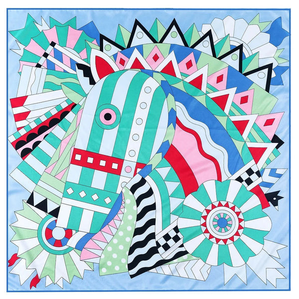 Manual Hand Rolled Twill Silk Scarf Women Horse Print Square Scarves Wraps Echarpes Curled Foulards Femme Bandana Hijabs