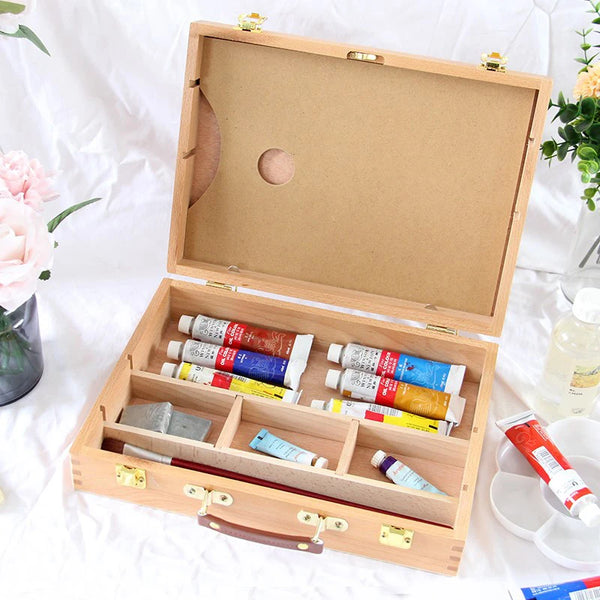 AOOKMIYA Oil Paint Suitcase Artist Wooden Table Box Easel Painting Box Portable Desktop Sketch Painting Hardware Art Supplies Gift Kids