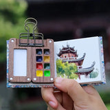 Portable Travel Wooden Handmade 8 Grid 0.5ML Schmincke Watercolor Paint Tray Box Black Walnut Palette Water Colour Brush Book
