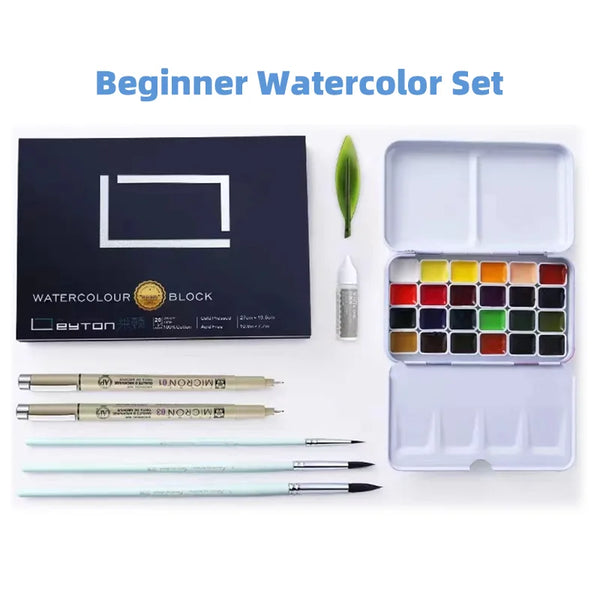 Professional Watercolor Painting Set Portable 24 Colors Schmincke Solid Water Color Brush Paper Pen Artist Student Beginner Art