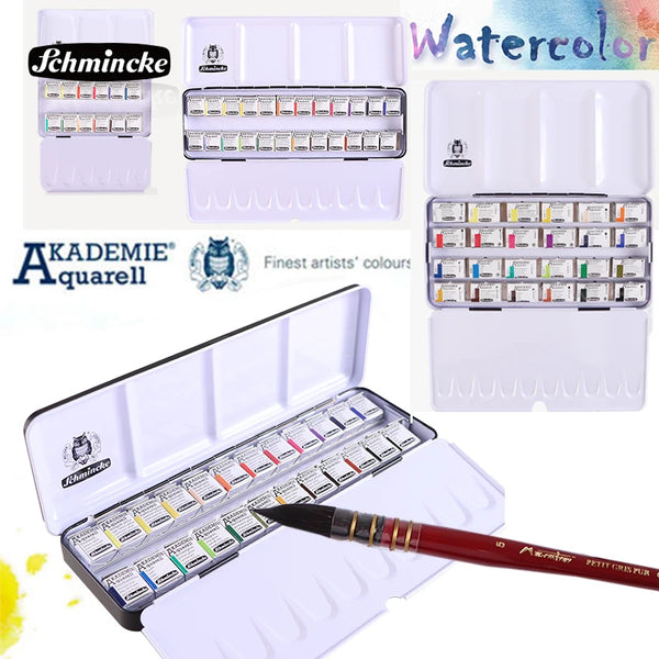 Schmincke Solid Watercolor Paints/Pigments Half/Full Pan 12/24 Colors AKADEMIE & HORADAM Art Professional Solid Aquarell Pigment