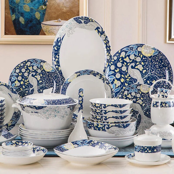 AOOKMIYA Tableware set wholesale 58 peacock tableware Jingdezhen Ceramic tableware set Chinese plate bone china bowl
