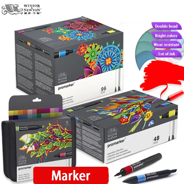 WINSOR & NEWTON Promarker 6/12/24/48/96 Colors Set Twin/ Double Tip Alcohol Based Marker Pens Design Pro Marker For Artists