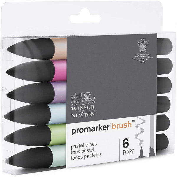 Winsor & Newton 6/12 Colors Promarker Brush Marker Double Tips (Soft nib/Hard chisel nib)