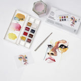 Winsor&Newton Cotman Watercolour Portrait Pocket Set Portable Travel 8 Colours Solid Watercolor Paint Brush Palette Art Suplies