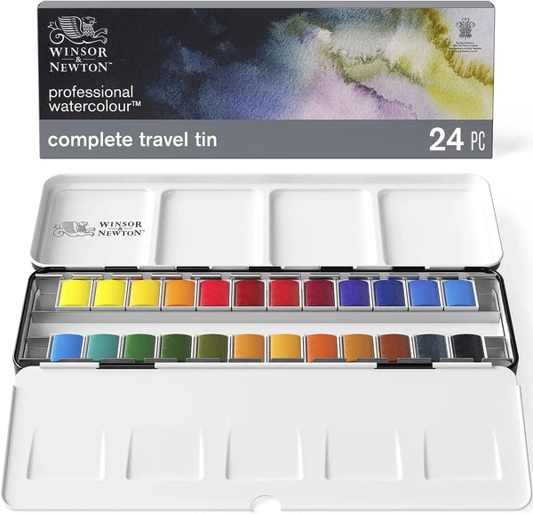 Winsor & Newton Professional Water Colour Lightweight Metal Box 24 Half Pans Palette Watercolor Brush Acuarela Artist Pigment