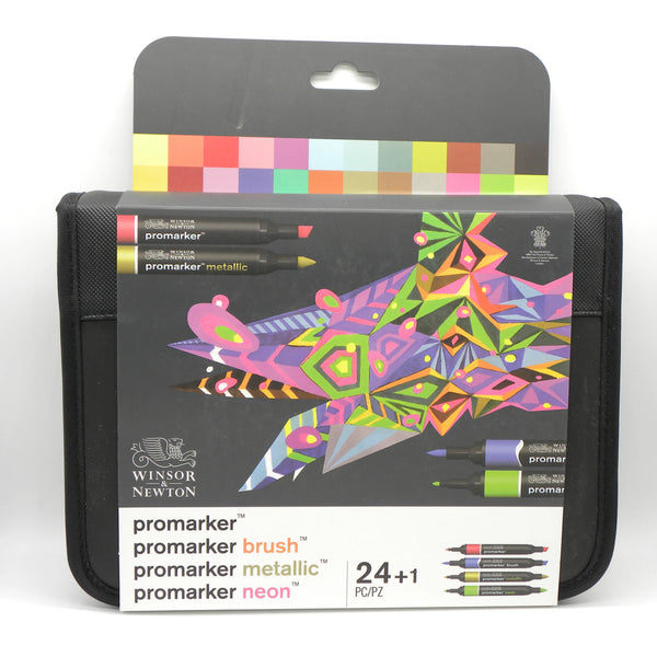 Winsor & Newton Promarker Set Brushmarker Metallic Neon Markers Ratio 24 Colors