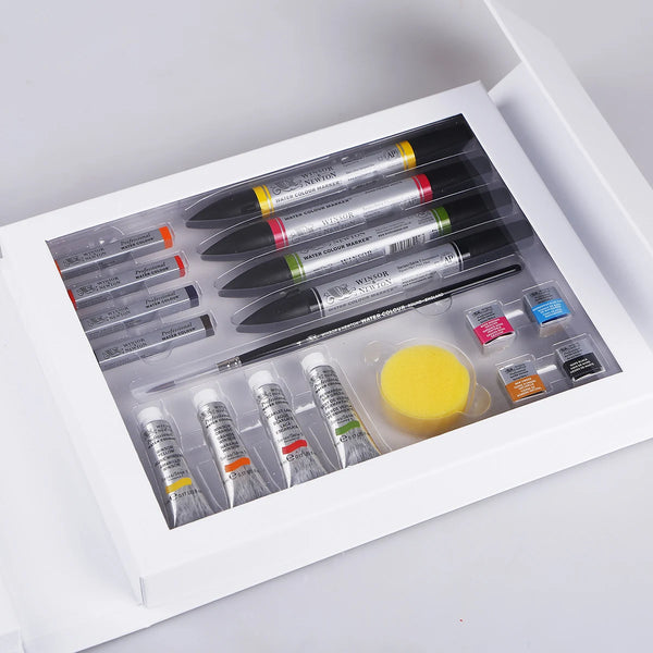 Winsor Newton luxury master kit 4 Solid watercolor rods/tube/block+ 4 watercolour Marker pen+10 arches paper combination set