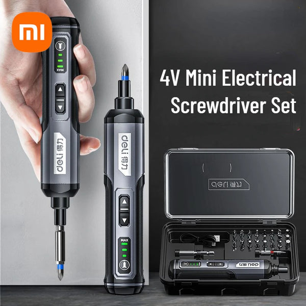 Xiaomi Deli 4V Mini Electrical Screwdriver Set Cordless Electric Screwdriver USB Handle with 26 Bit Set Drill Repair Tools