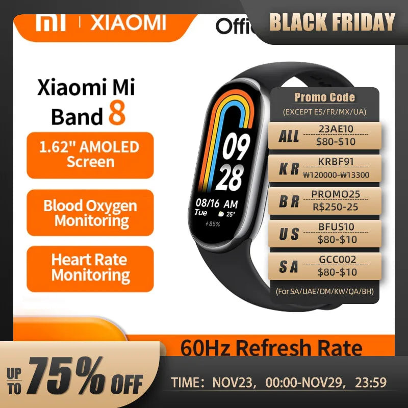 Xiaomi Mi Band 8 Smart Bracelet AMOLED Screen Blood Oxygen Fitness Tra