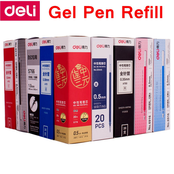 20PCS/BOX Deli A702 0.5mm Gel pen Refill 129mm length whole needle Black Blue Red 3 colors optional replacment pen refill