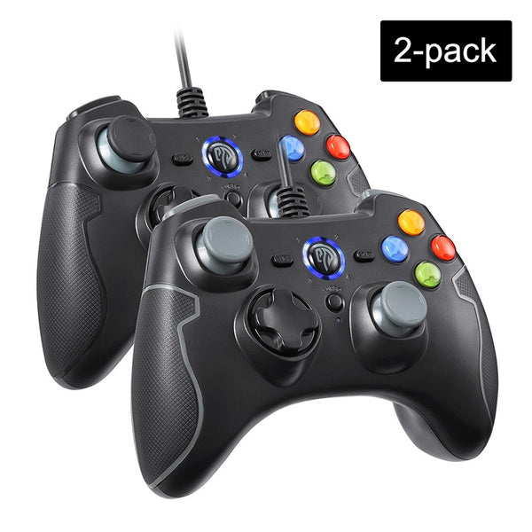 2PCS AOOKGAME Wired Gamepad PC Controller Joysticks For PC PS3 Android Smart Phone Android TV Box Gamepad (Black+Gray)